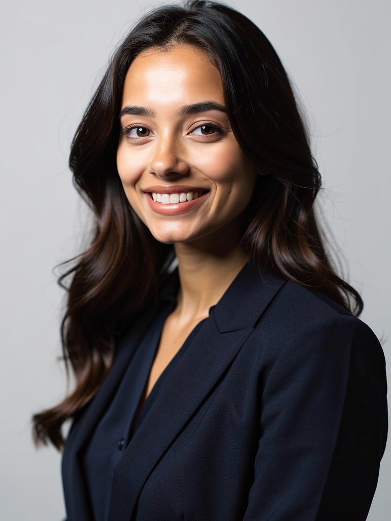 AI-generated corporate portfolio photo of a South Asian woman in her early 20s