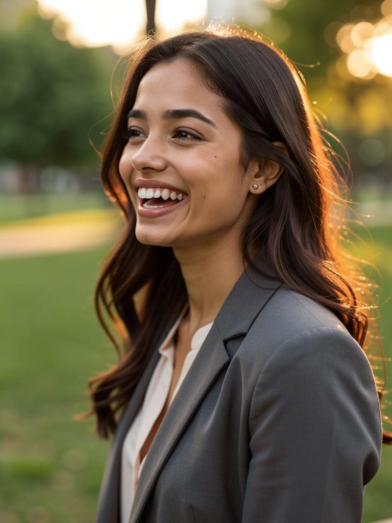 AI-generated executive portfolio photo of a South Asian woman in her early 20s