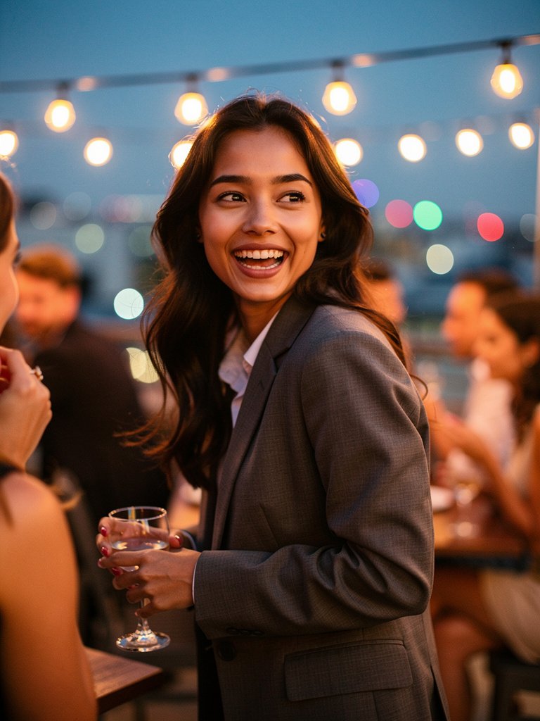 AI-generated party portfolio photo of a South Asian woman in her early 20s