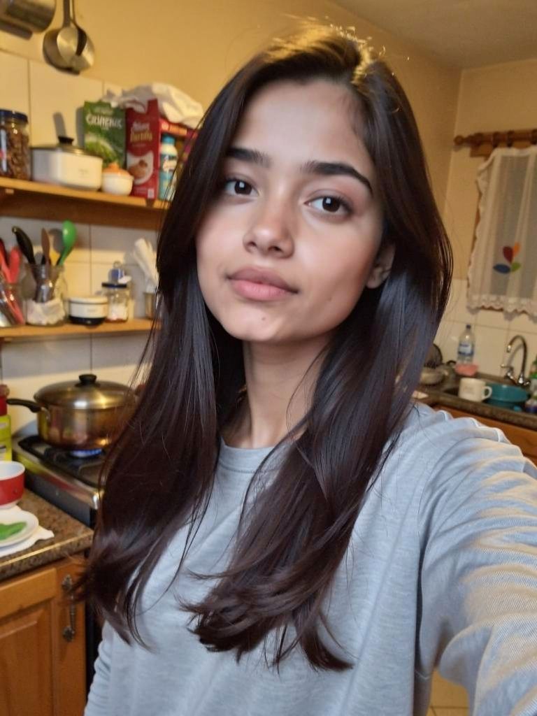 Casual before selfie — an everyday snapshot of a South Asian woman in her early 20s (AI-generated)