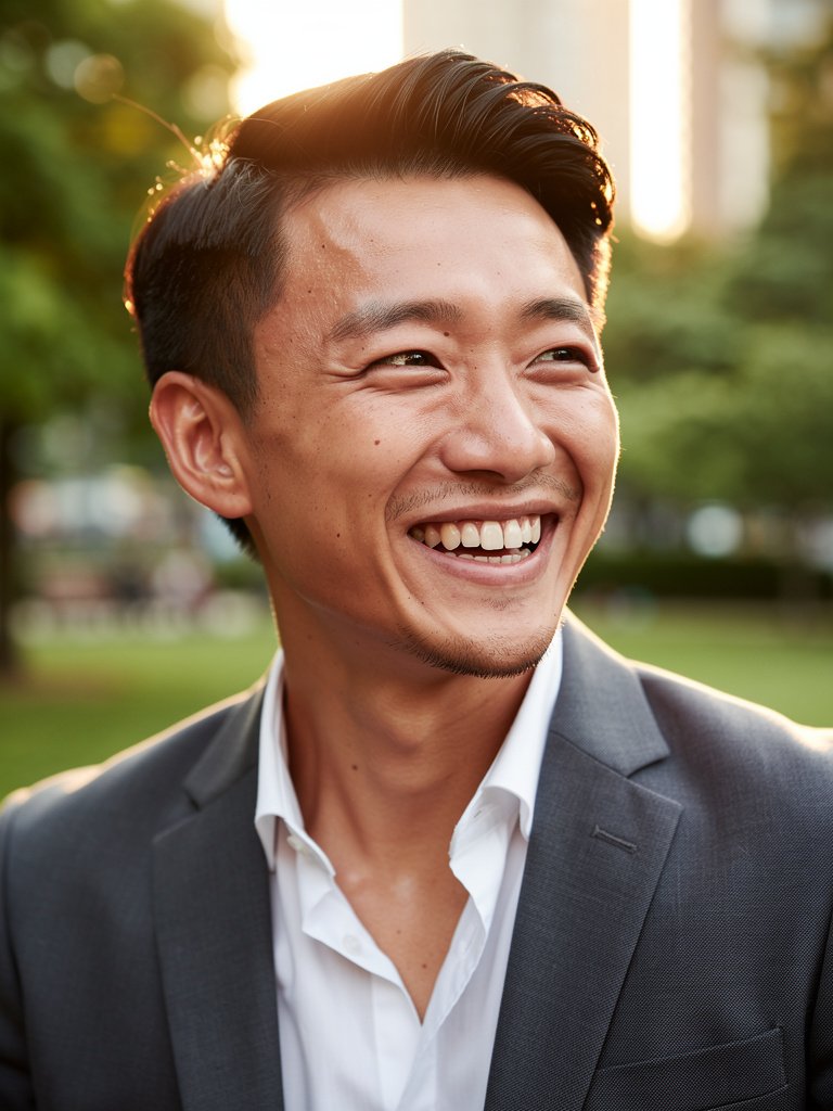 AI-generated executive portfolio photo of an East Asian man in his late 20s