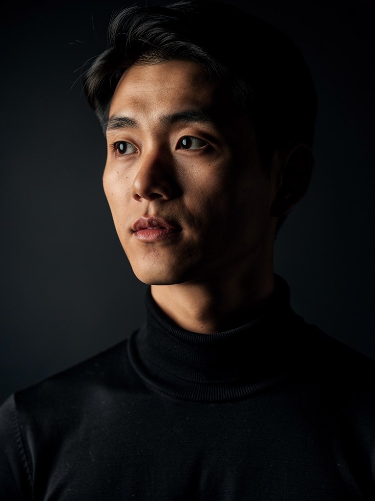 AI-generated tech founder portfolio photo of an East Asian man in his late 20s