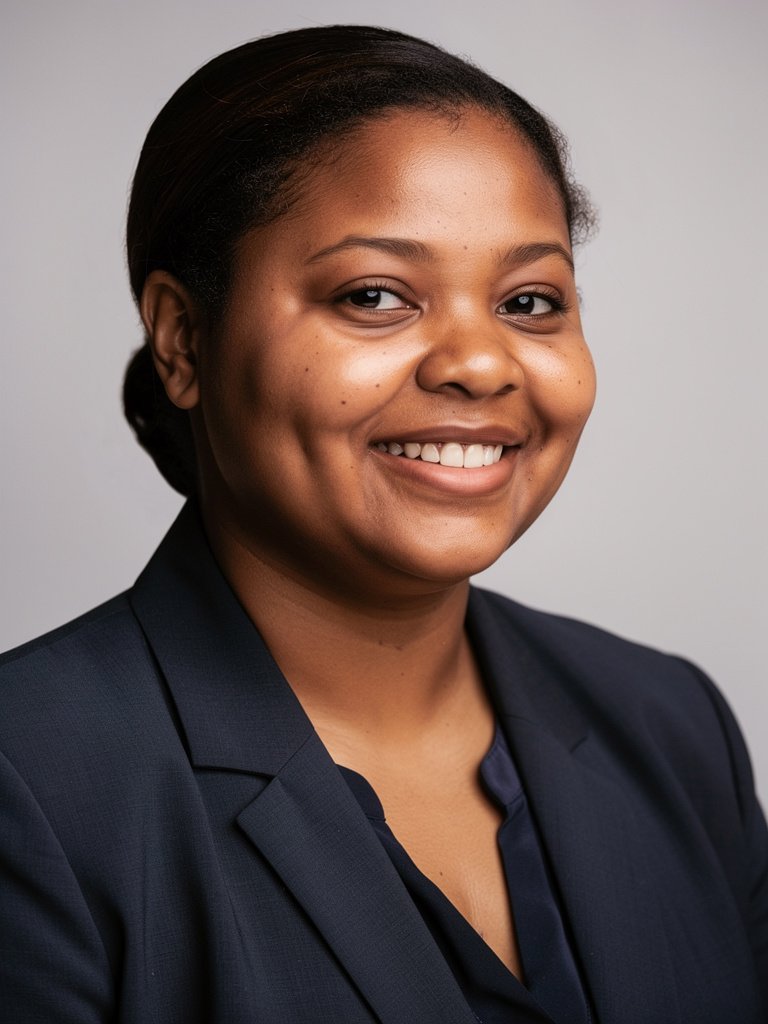 AI-generated corporate portfolio photo of a Black African woman in her mid 30s