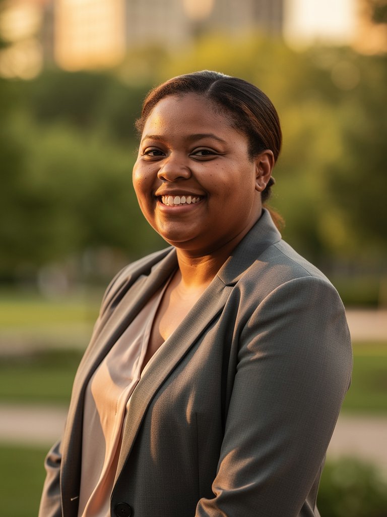 AI-generated executive portfolio photo of a Black African woman in her mid 30s