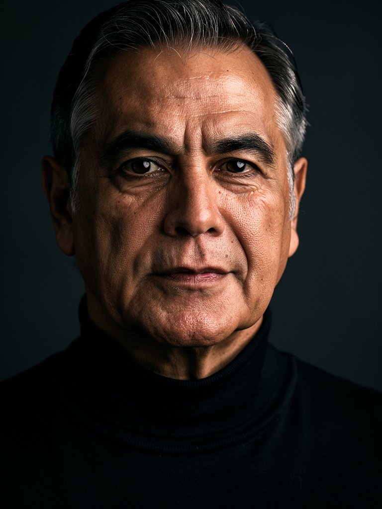 AI-generated tech founder portfolio photo of a Latino man in his early 60s