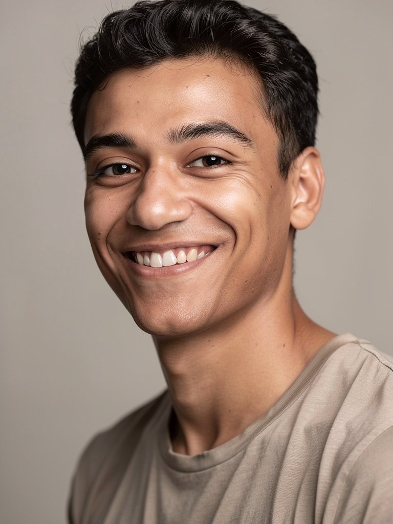 AI-generated studio portfolio photo of a mixed-heritage non-binary person in their mid 30s