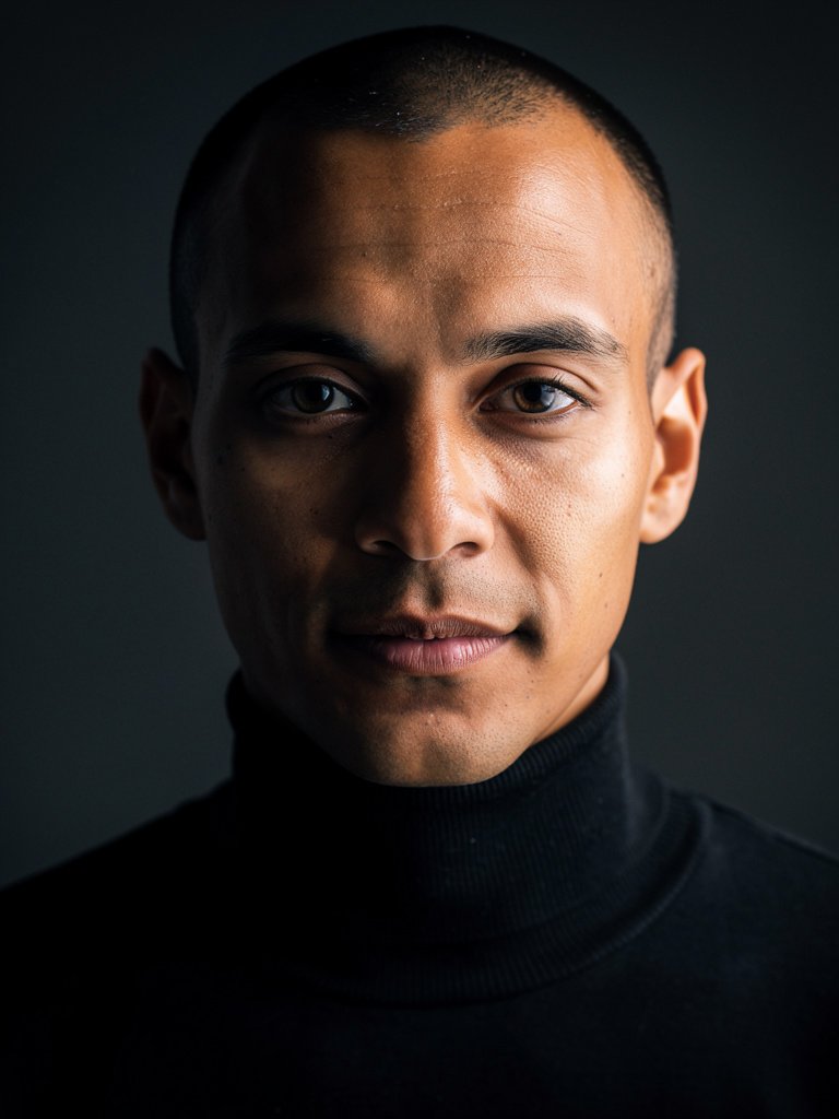 AI-generated tech founder portfolio photo of a mixed-heritage non-binary person in their mid 30s