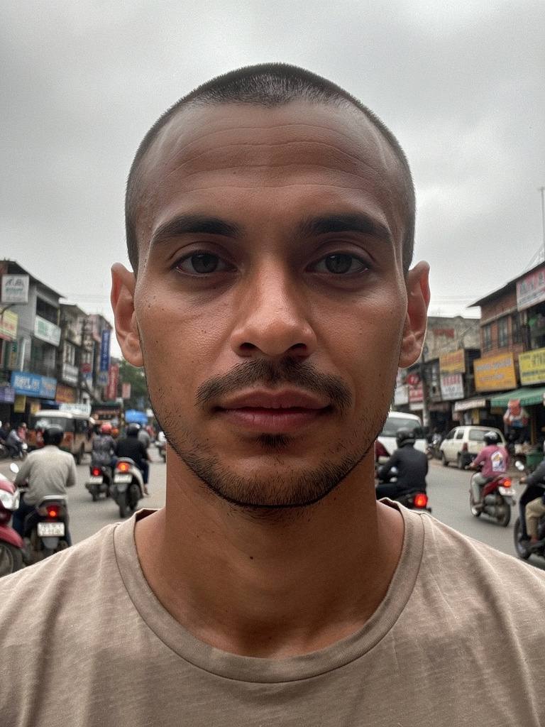 Casual before photo &mdash; an everyday snapshot of a mixed-heritage non-binary person in their mid 30s (AI-generated)