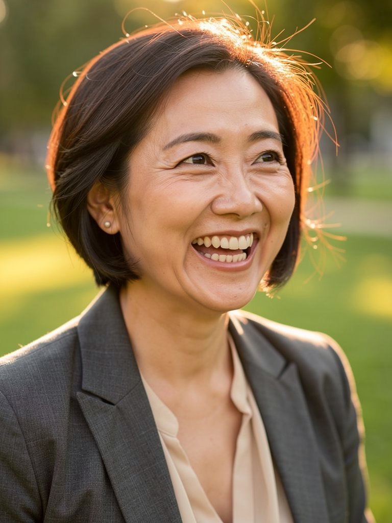 AI-generated executive portfolio photo of a Southeast Asian woman in her late 40s