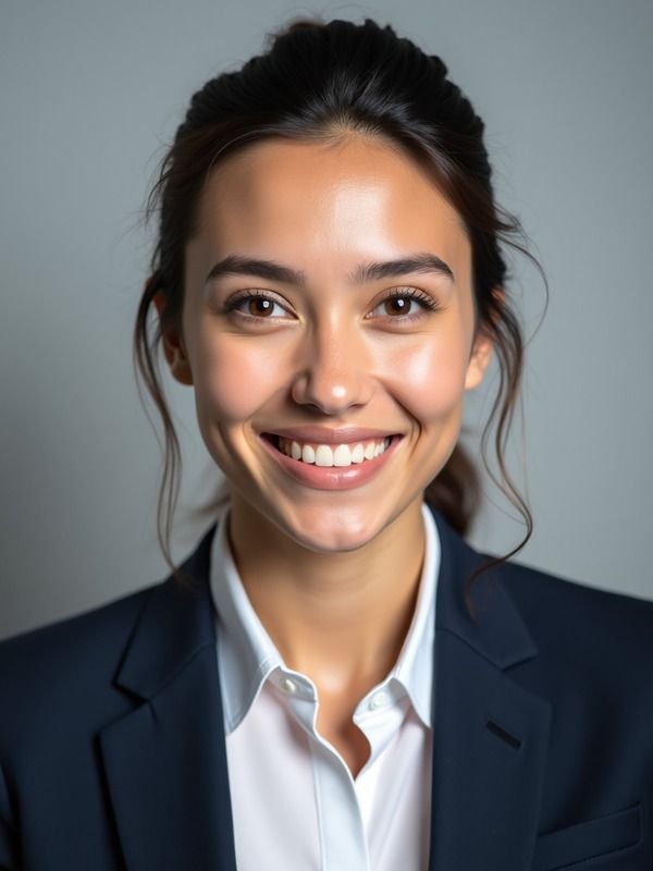 Professional AI headshot — woman in a navy blazer