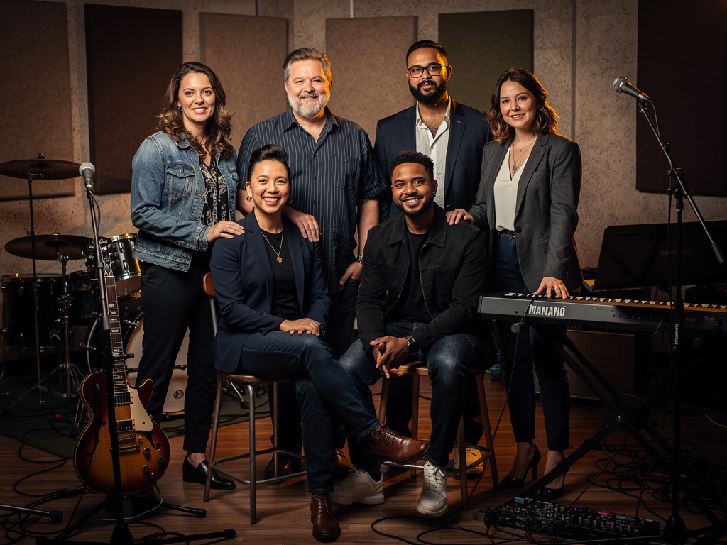 AI-generated example of a band, every member photographed to one consistent look