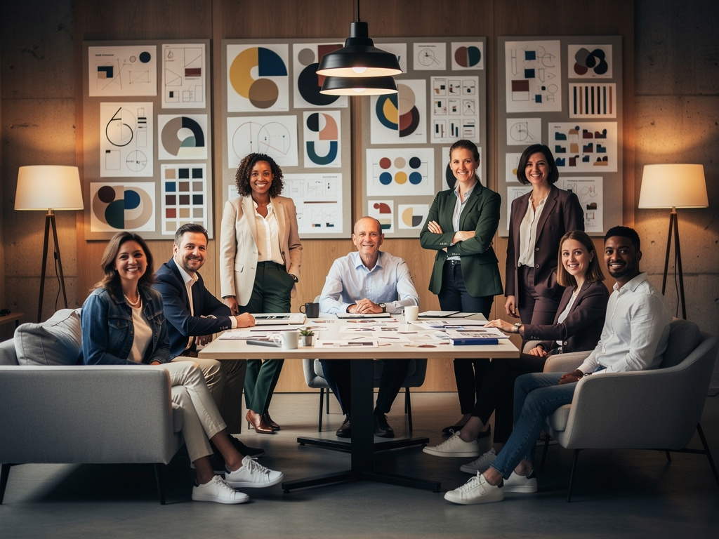 AI-generated example of a creative studio team photographed to one consistent look