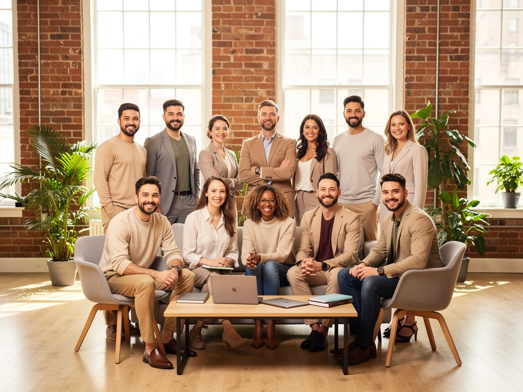 AI-generated example of a startup team photographed to one consistent look